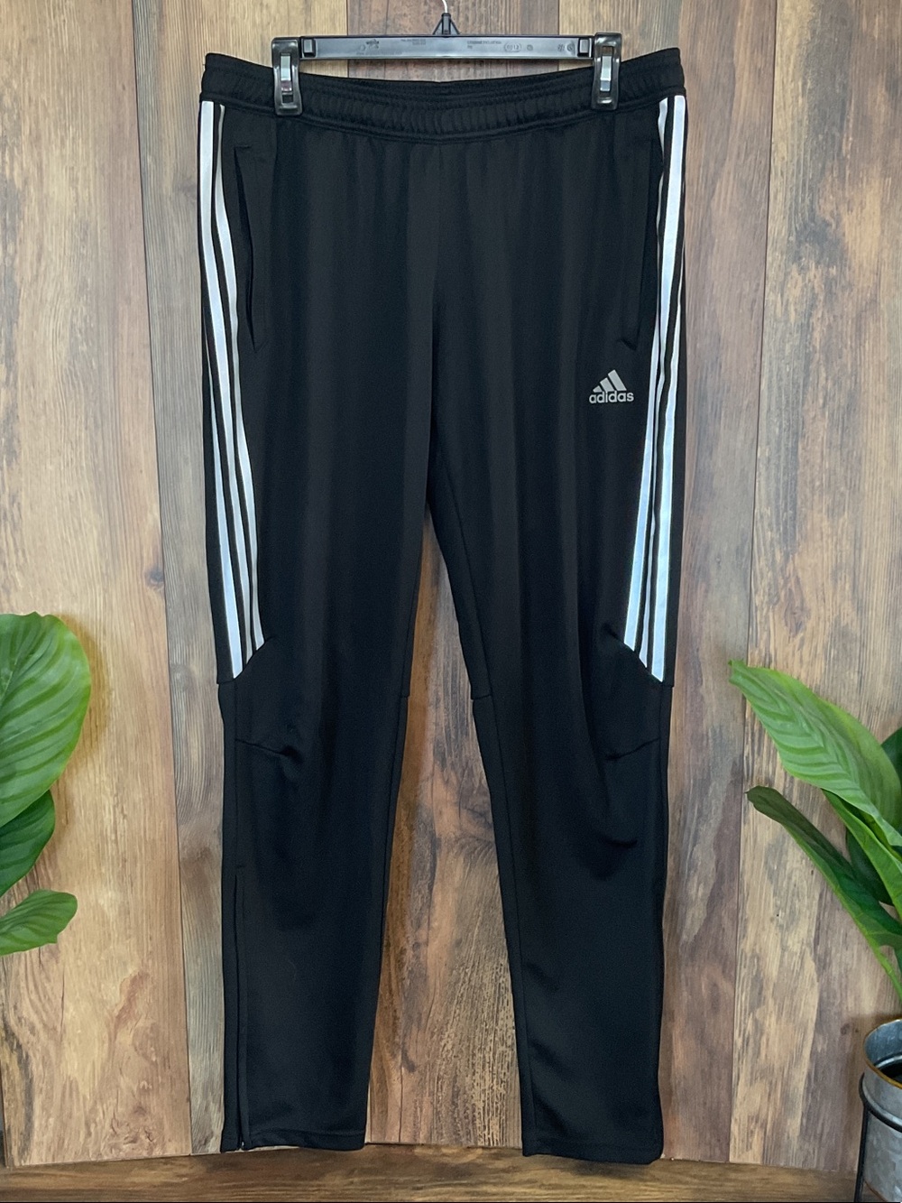 adidas Black Track Pants with White Side Stripes XL 930F